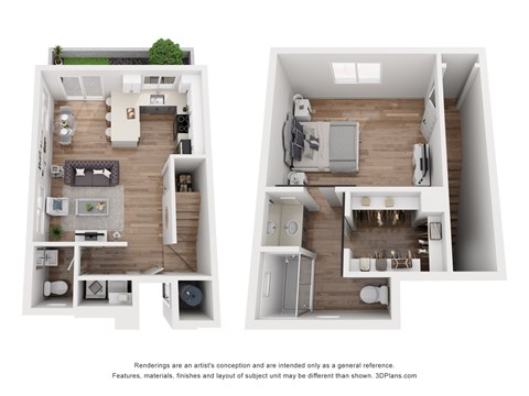 Floor plan for 1 bed, 1.5 baths, 816 sqft